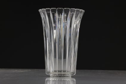 TIFFANY & CO Cut Crystal Glass Vase, Cylindrical Form with Flared Upper Rim 8 in. height x 5.5 in.