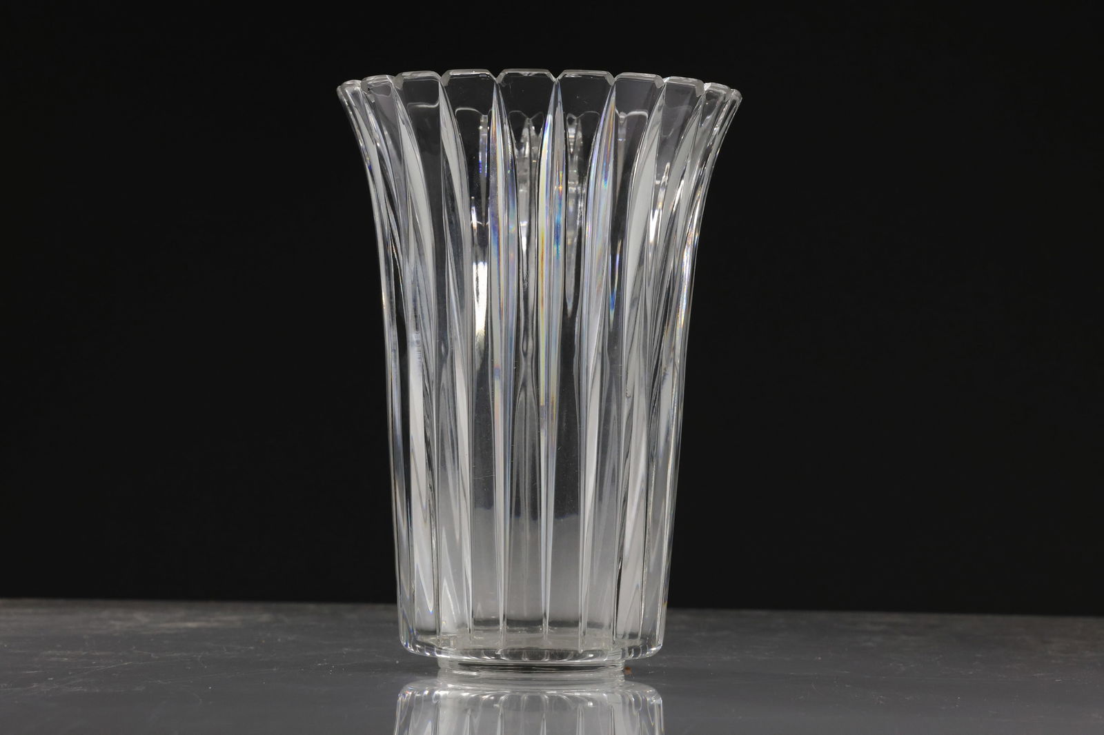 TIFFANY & CO Cut Crystal Glass Vase, Cylindrical Form with Flared Upper Rim 8 in. height x 5.5 in. (1 of 10)