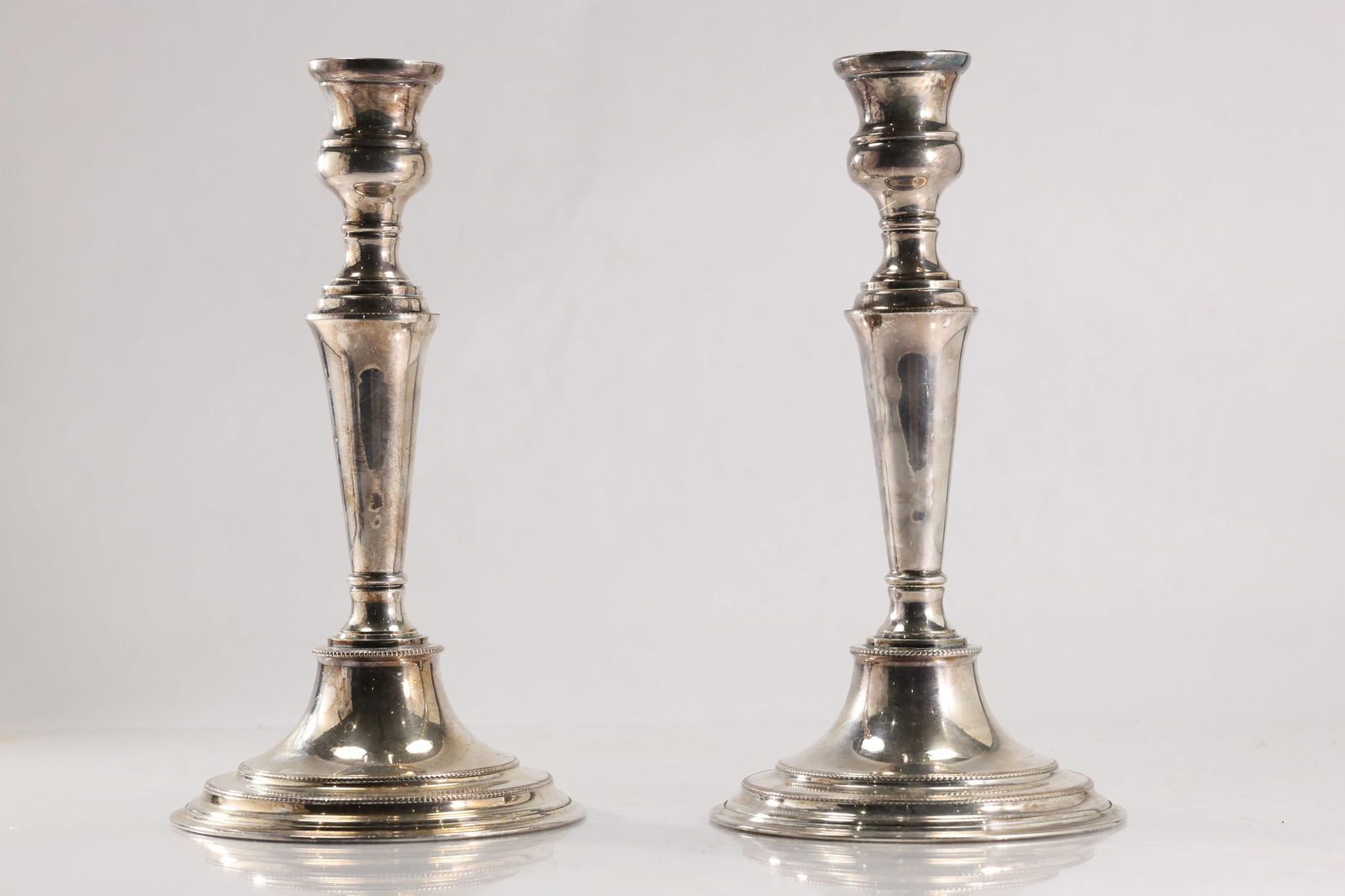 Pair L.E.S Ltd England Tall Silver Plate Classical Candlesticks 10.5 in. height (1 of 12)