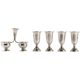 [5] WEBB Sterling Silver 4 Liqueur Cordial Cups & 1 Webb Sterling Candlestick Condiment Combination