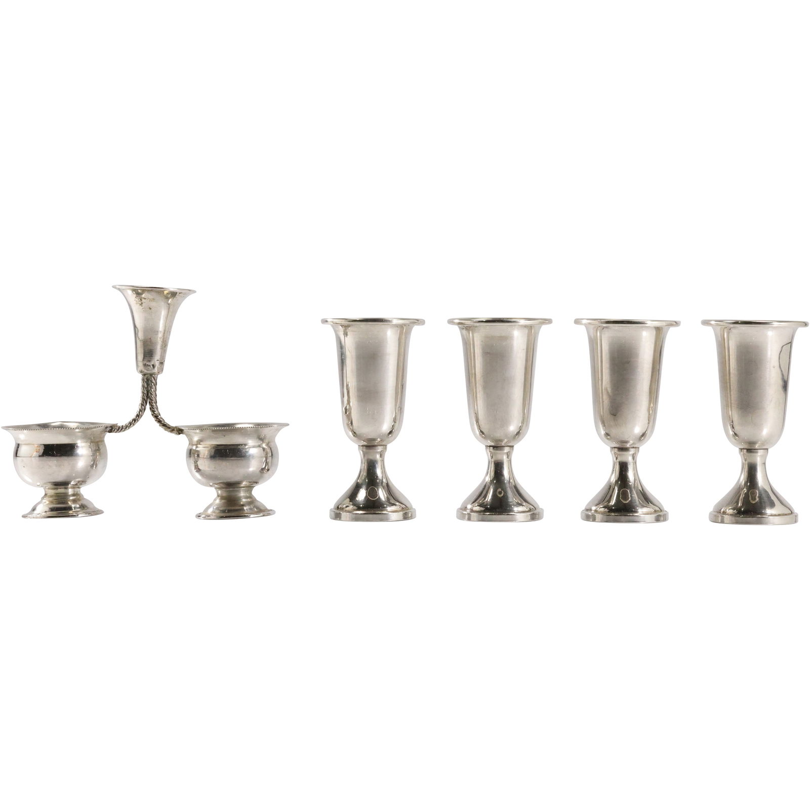 [5] WEBB Sterling Silver 4 Liqueur Cordial Cups & 1 Webb Sterling Candlestick Condiment Combination (1 of 17)