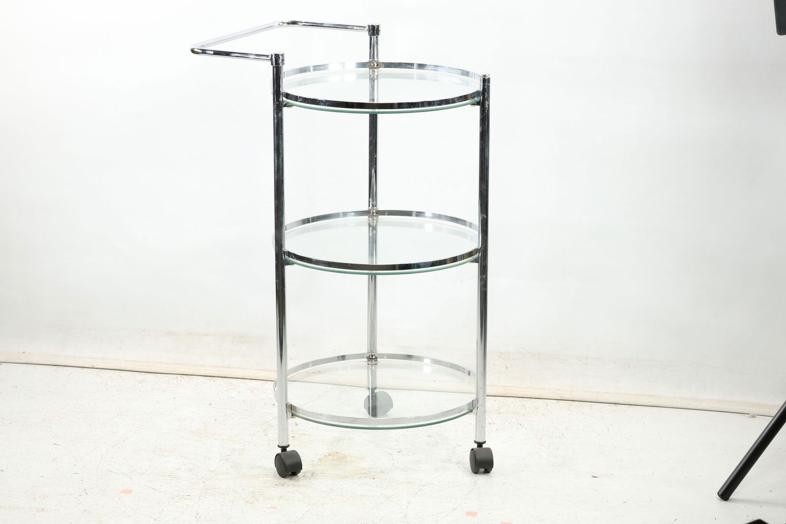 Chrome Modern Design 3-Tier Round Serving Cart with Glass Shelves 30 in. height x 21 in. w. (1 of 14)