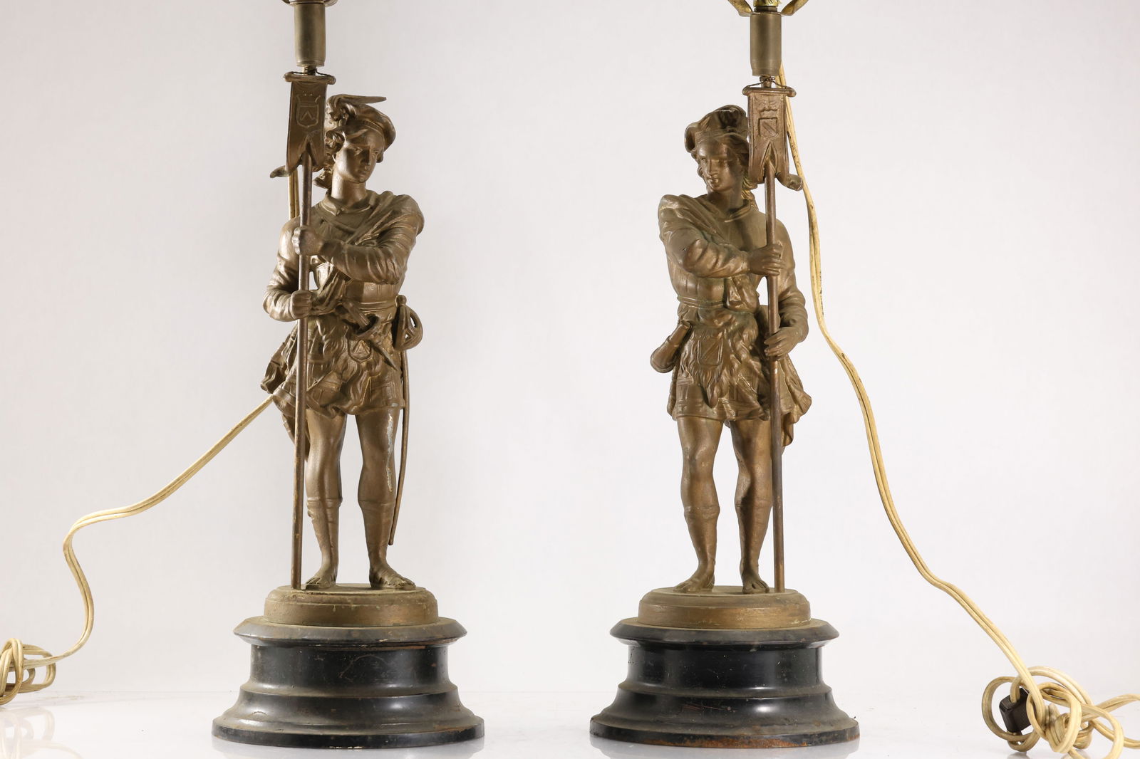 Pair 19th C. Cast Metal Spelter French Calvalier Figures Table Lamps (1 of 17)
