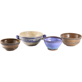 3 Assorted Studio Art Pottery Bowls including Blue and White Bowl