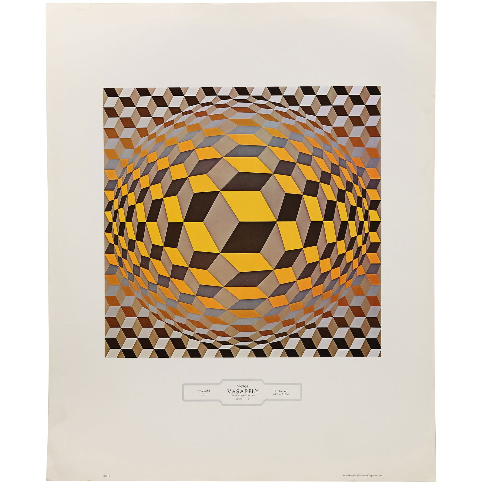 Victor Vasarely, Color Lithograph, OP-ART, "Cheyt-M 1970", 28.5 in. x 22.5 in.: Victor Vasarely, Color Lithograph, OP-ART, "Cheyt-M 1970", 28.5 in. x 22.5 in. size: 28 x 22.5