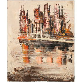 Morris Katz 1983, New York/ Ukraine (1931-2010), Chicago Skyline, Acrylic on Board Painting