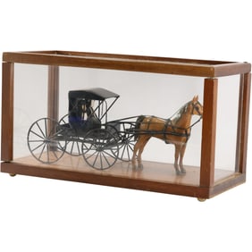 Folk Art Amish Horse Drawn Buggy in a Glass Panels Display Case 9 in. x 16 in. x 7 in.