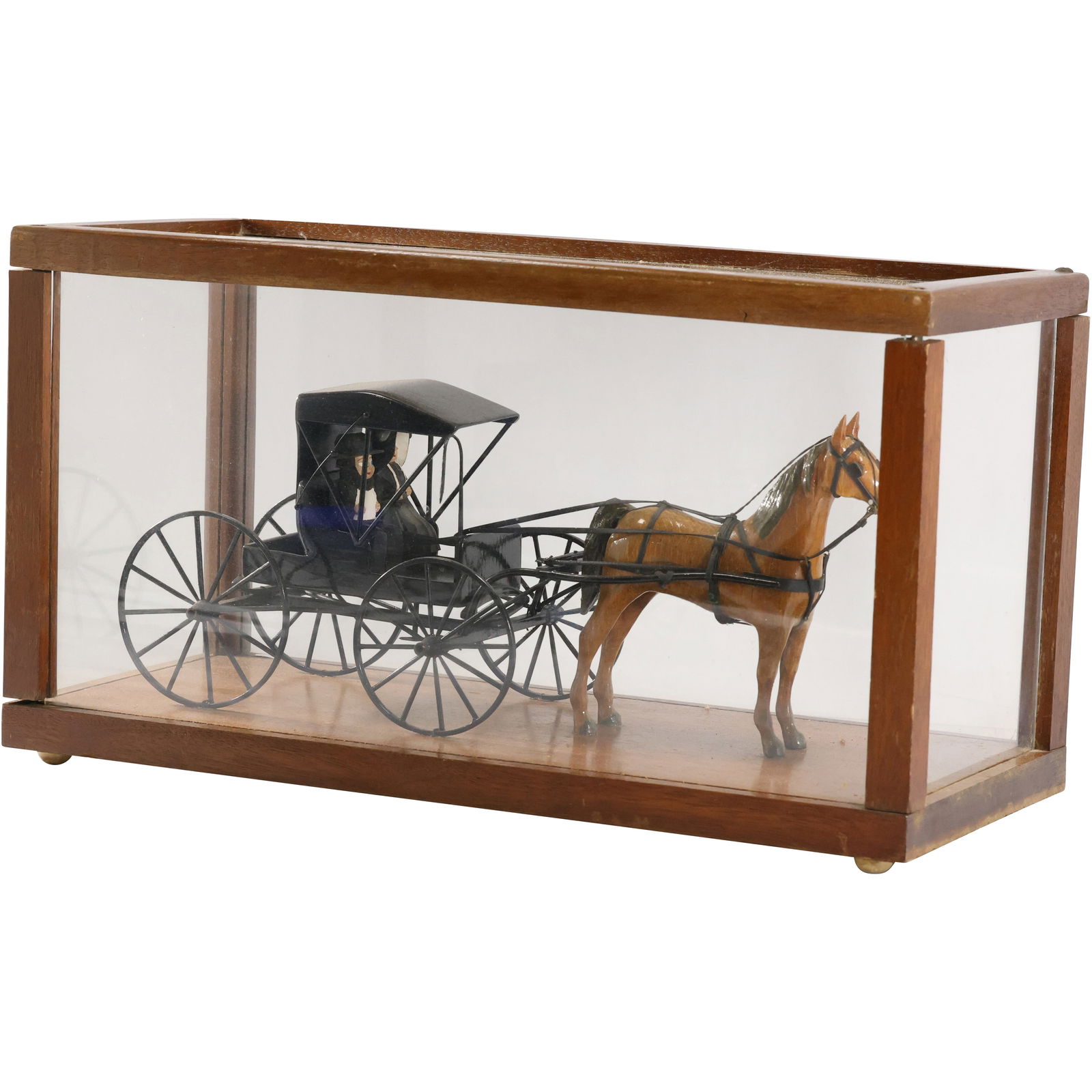 Folk Art Amish Horse Drawn Buggy in a Glass Panels Display Case 9 in. x 16 in. x 7 in. (1 of 11)