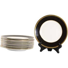 Set of 12 COALPORT Fine Porcelain Luncheon Plates Cobalt Blue Rims, 8 in. diameter