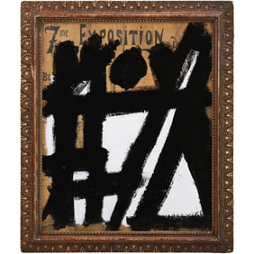 after Franz Kline, Black and White Abstract Lines over Poster, Framed, Unsigned