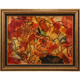 1960s Flower Power Mixed Media Artwork , Print,  Paper and Paint, Framed