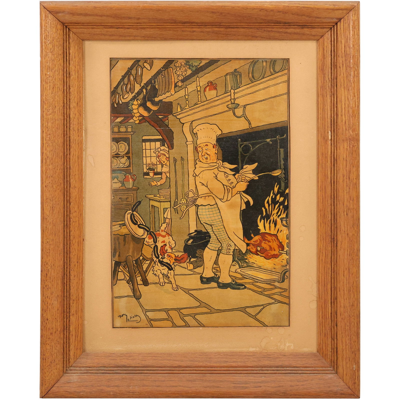Circa 1930 "Scène de Cuisine" by Harry Eliott, Vintage Framed Lithograph (1 of 15)
