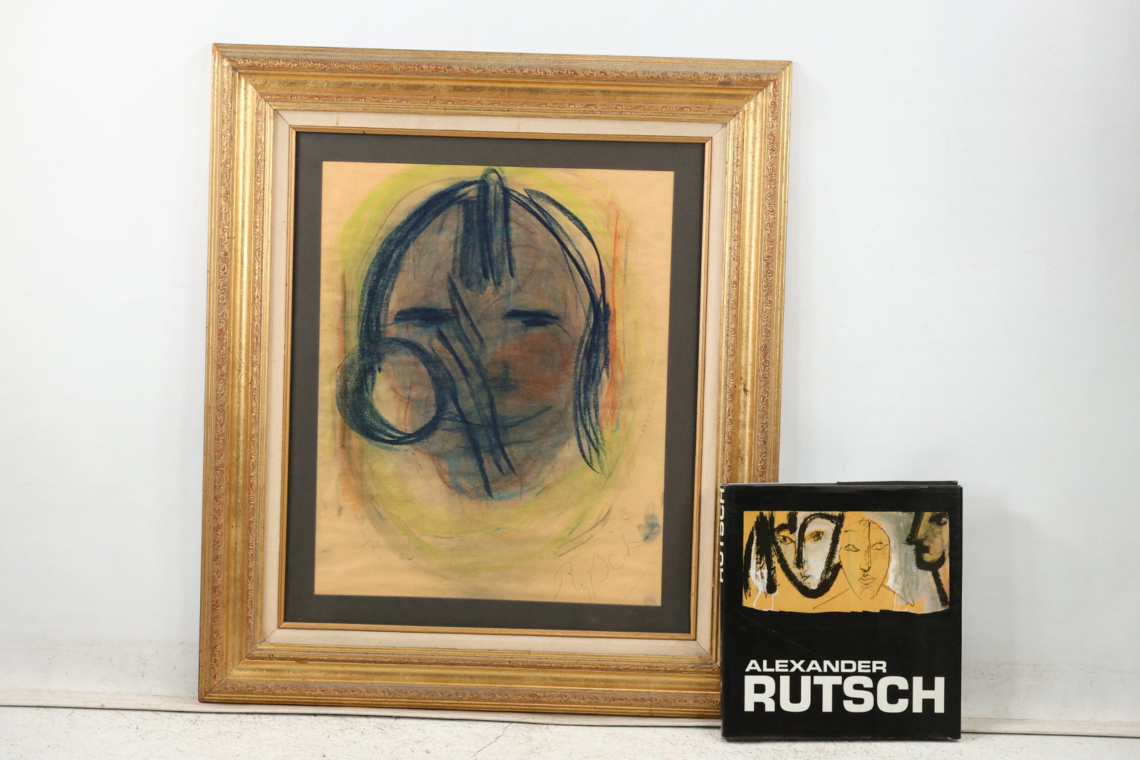 Alexander Rutsch (1918 - 1997 American], Mixed Media Portrait, Signed, With Book on Artist: Alexander Rutsch (1918 - 1997 American], Mixed Media Portrait, Signed, With Book on Artist. size: 21 x 17, outside of frame 32 x 27 ; Alexander Rutsch (1918 - 1997) was active/lived in New York. Alexa