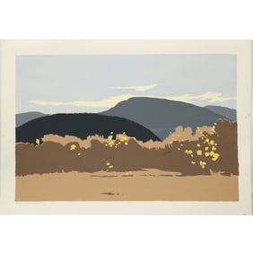 Robert Angeloch 1922-2011, Color Woodcut, Acorn Hill from Byrdcliffe [Woodstock NY], Rare AP3