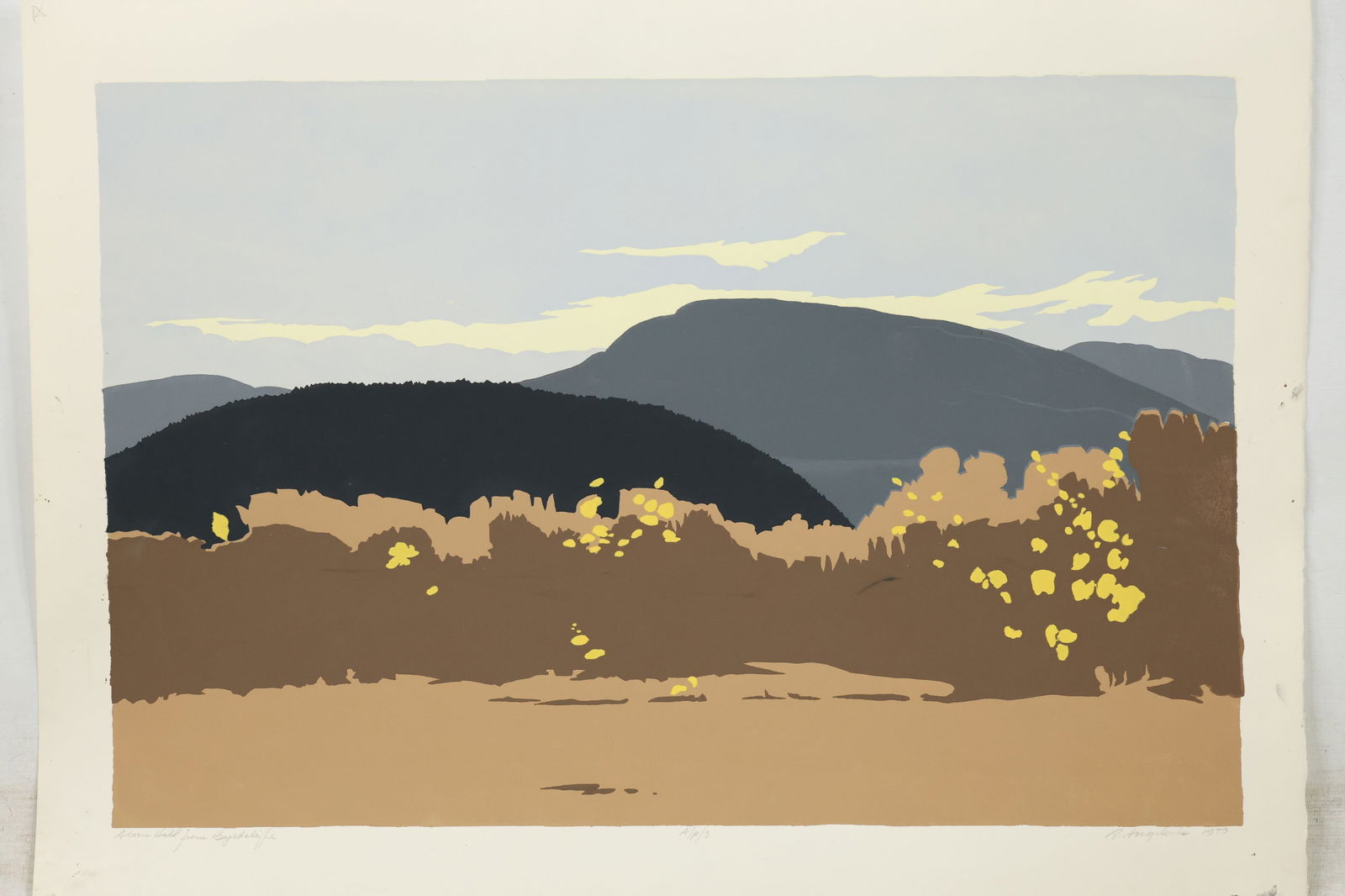 Robert Angeloch 1922-2011, Color Woodcut, Acorn Hill from Byrdcliffe [Woodstock NY], Rare AP3 (1 of 19)