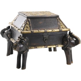 Large Vintage Indian Wooden Elephant Leg Box – Brass Accents