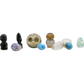 10 Piece Estate Grouping of Glass and Stone Cabinet Pieces and Paperweights - Variety