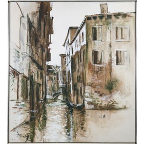 J. Gerard Singh Oil Painting Venice Canal Scene 1970 Signed Moroccan Artist