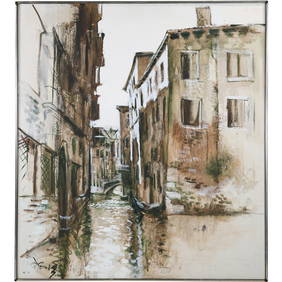 J. Gerard Singh Oil Painting Venice Canal Scene 1970 Signed Moroccan Artist (1 of 14)