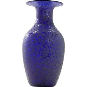 Crackle-Pattern Cobalt Blue Blown Glass Vase