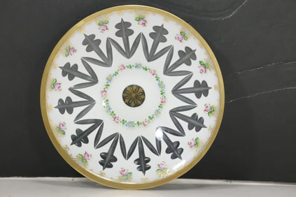 Fine Moser Style Quality Glass Center Bowl with Hand Painted Flowers and Accents