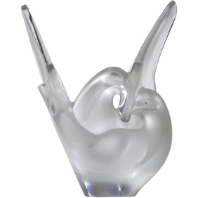 Signed LALIQUE FRANCE "Sylvie" Crystal Glass Dove Figural Vase