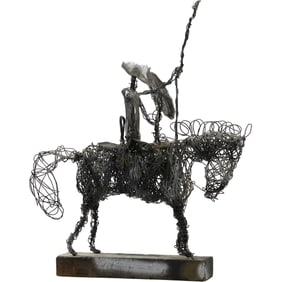 1977 Signed Reice Don Quixote Folk Art Wire Sculpture on Base