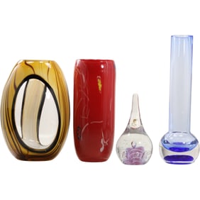 Lot of Four Handcrafted Art Glass Vases in Varied Forms & Colors