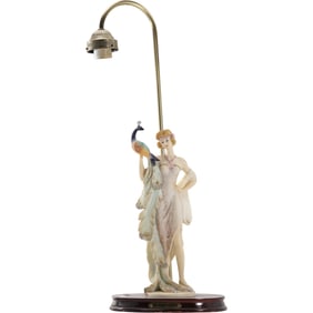 Crosa Collection Figural Art Deco Style Lamp Woman Holding a Peacock Bird