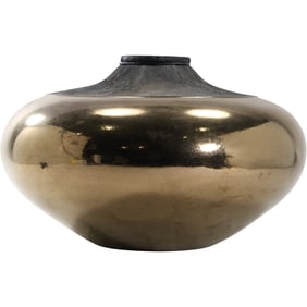 Artist Signed Raku Pottery Vase Gold Gilt & Black Ceramic Studio Art