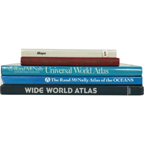 Lot of 5 Vintage World Atlas Art Reference Books - Rand McNally, Gazetteer, Maps Collection