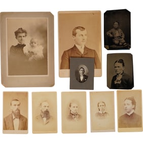 Lot of 10 Antique Portrait Cabinet Cards & Tintypes (Men, Women & Children)