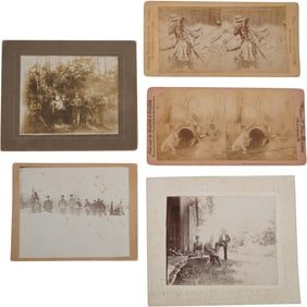 Lot of 5 Antique Outdoor Photographs & Stereoviews – Hunting, Fishing & Rural Life