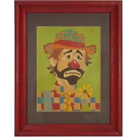 Vintage MCM Sad Clown Paint by Number Painting, Framed