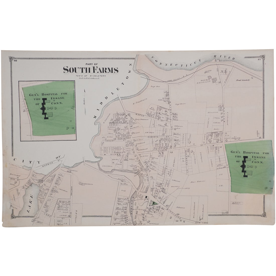 1874 Historic Map of South Farms, Middletown, Connecticut – General Hospital for the Insane (1 of 9)