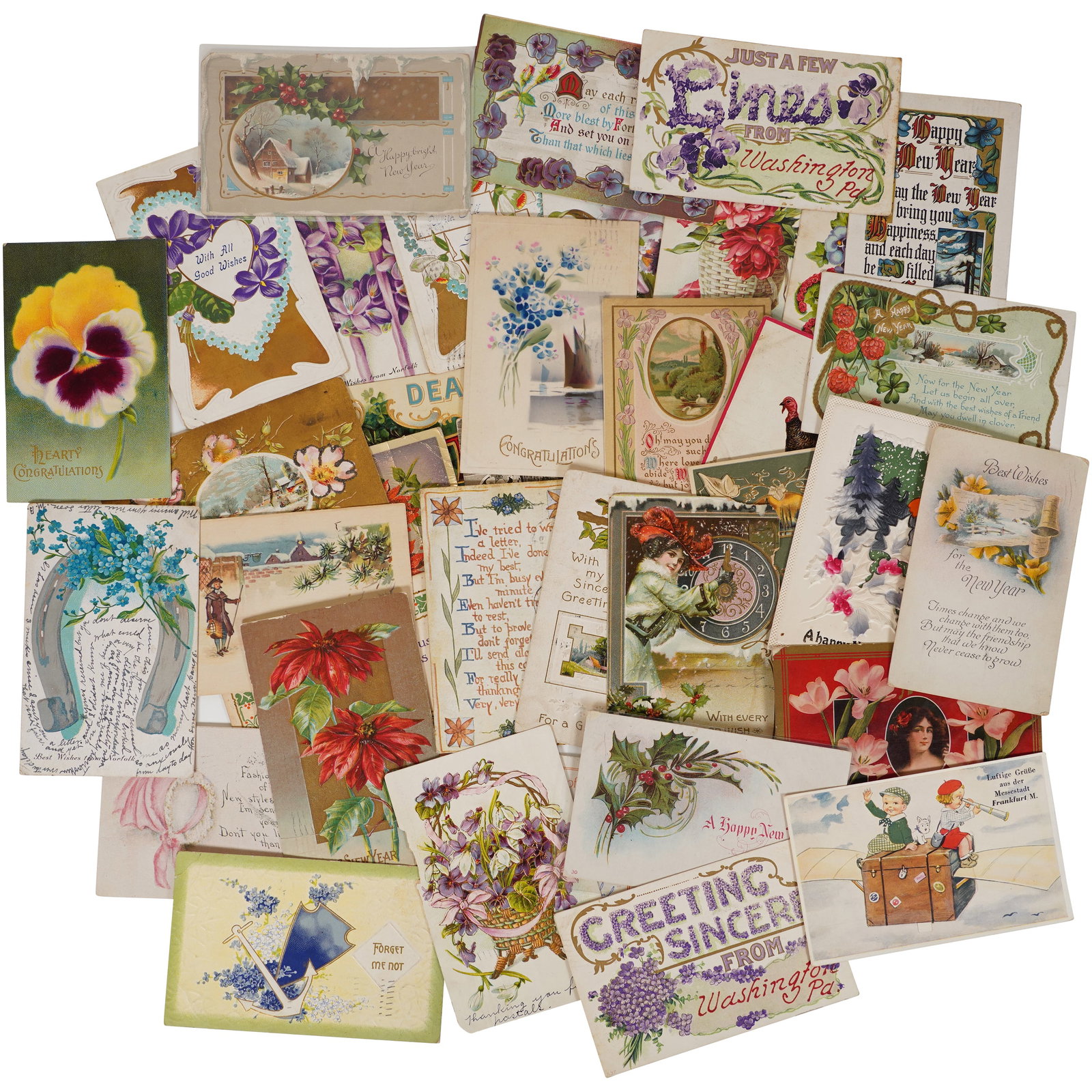 Lot of 35 Victorian / Vintage New Years, Best Wishes, Congratulations, Misc. Postcards (1 of 6)