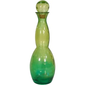 MCM Tall Green Glass Vase with Stopper - 20" Decorative Art Glass