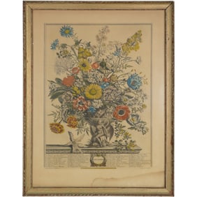 Antique Floral Engraving "November" – Botanical Print by H. Fletcher (Water Damaged)