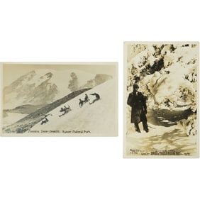 (2) RPPC Winter Scenes - Rainier & Great Smoky Mountains National Park - Real Photo Postcards