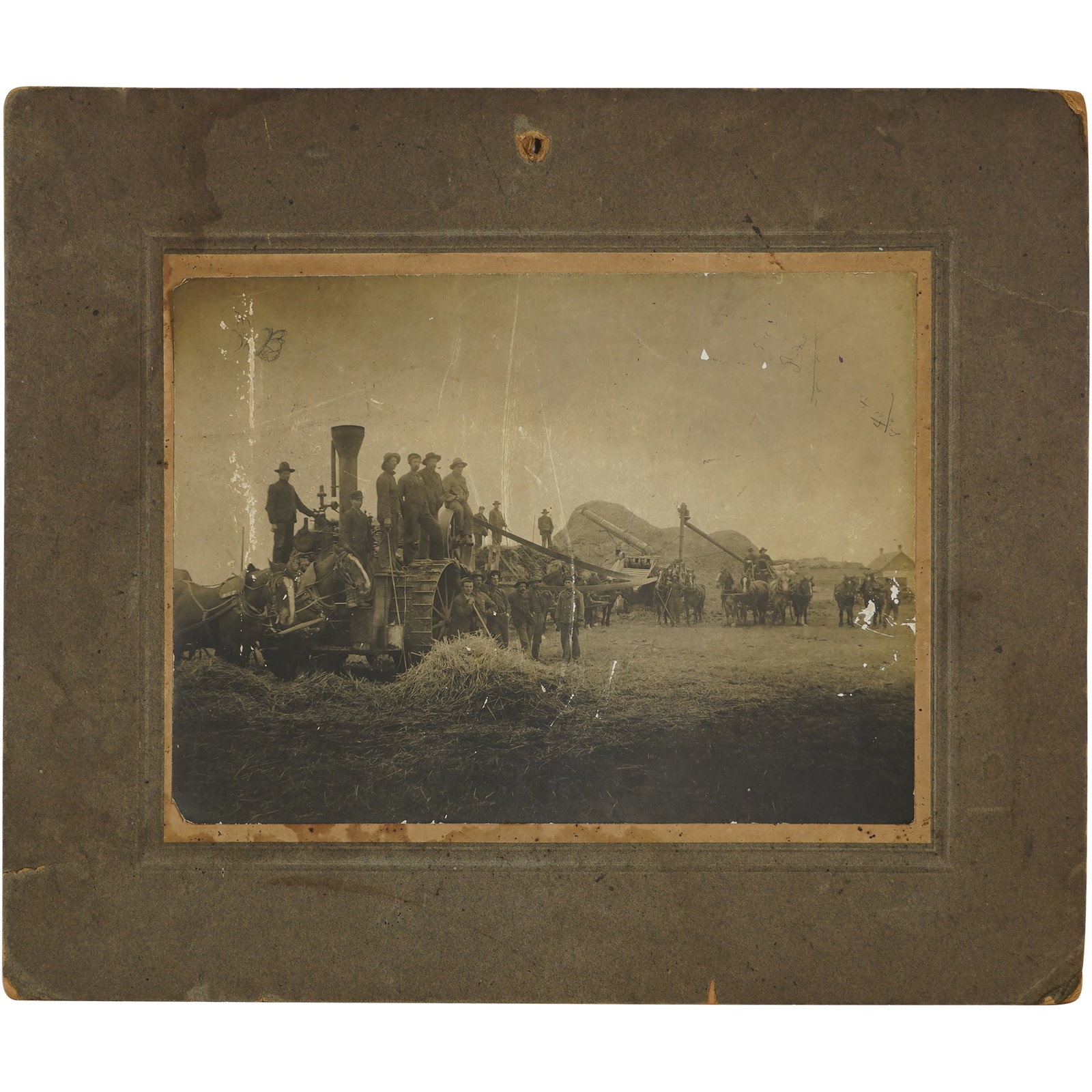 Early 20th C. Photograph of Farm - Threshing Machine, Workers, & Horses (1 of 9)