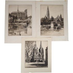 Reginald Green (1884–1971) - European Cathedrals & Cityscapes - Lot of 3 Pencil Signed Etchings