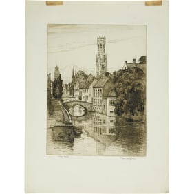 Reginald Green (1884–1971) Pencil Signed Artist Trial Proof Etching - Bruges Canal View