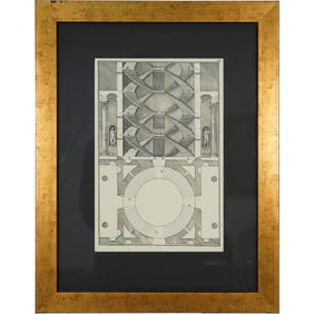 Framed Architectural Print - Spiral Staircase Design with Figures