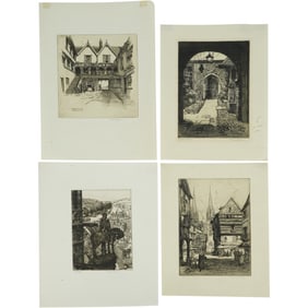 Reginald Green (1884–1971) - Historic European Street Scenes - Lot of 4 Pencil Signed Etchings