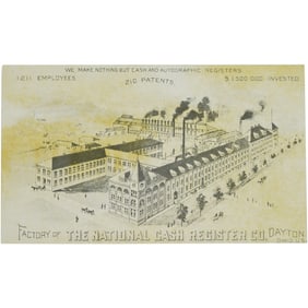 c.1880s National Cash Register Co. Trade Card - Dayton, Ohio Factory Illustration