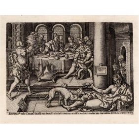 1870 Heinrich Aldegrever 'Lazarus at the Rich Man's Gate' Engraving by Charles Amand-Durand