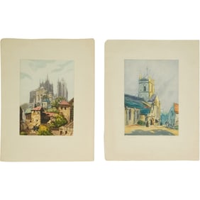Pair of Vintage Pencil-Signed United Kingdom Color Etchings