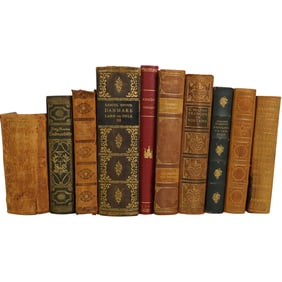 Lot of 10 Antique Danish Books – Gilded & Decorated Leather Covers