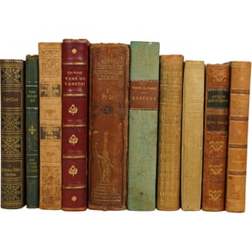 Lot of 10 Antique Danish Literature Collection – Leather & Ornate Bindings