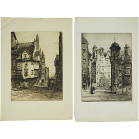 Reginald Green (1884–1971) - European Street Scenes - Lot of 2 Pencil Signed Etchings